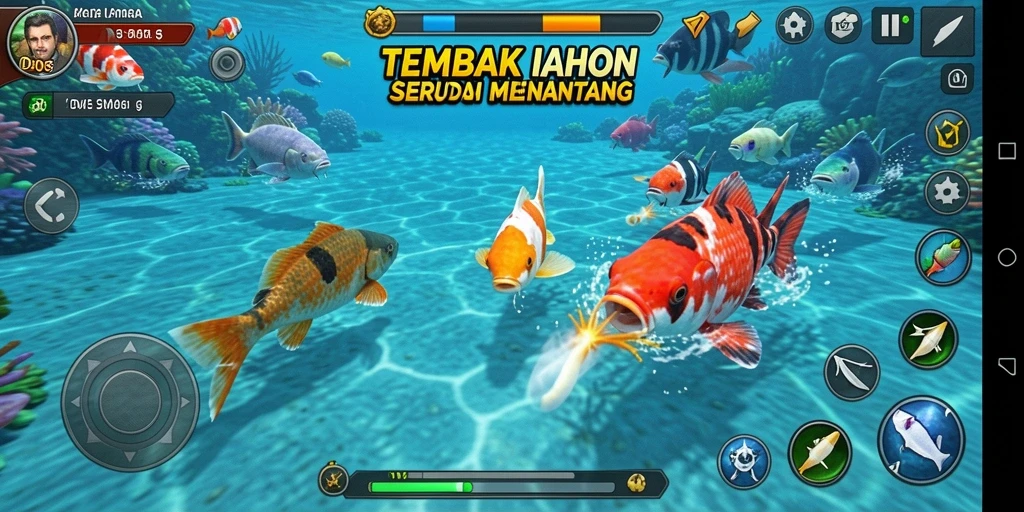 Screenshot gameplay D06 menampilkan aksi menembak ikan yang seru.