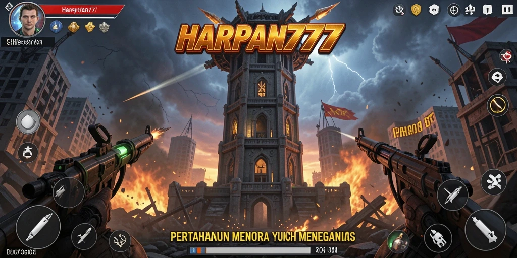 Screenshot gameplay <strong>HARAPAN777</strong> menampilkan aksi Tower Defense yang mendebarkan.