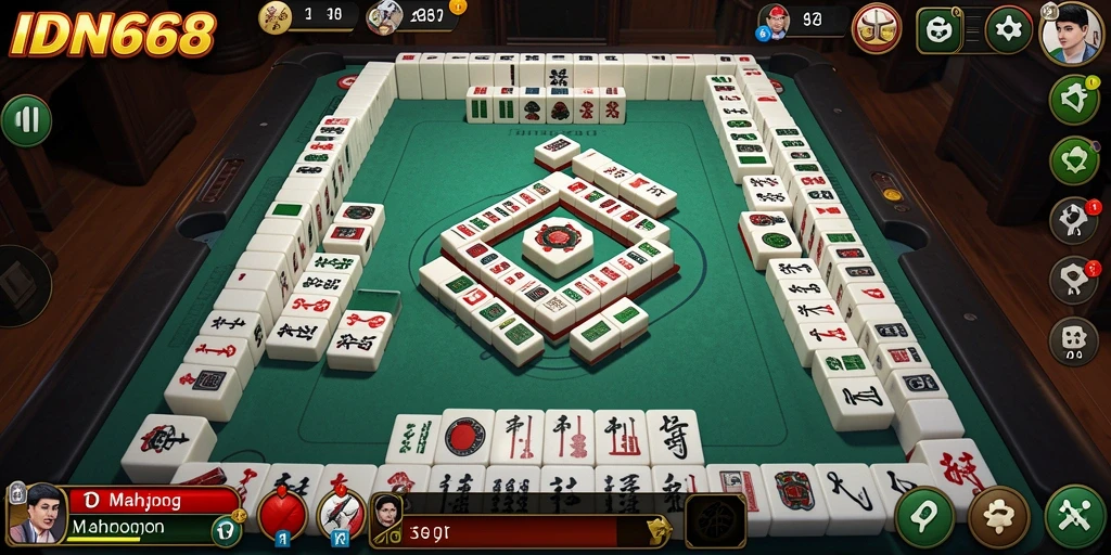 Tampilan gameplay yang menarik dari IDN668 dengan suasana Mahjong yang klasik.