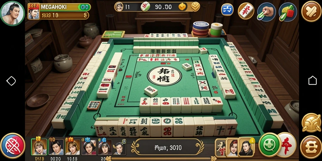 Tampilan game MEGAHOKI dengan desain tile Mahjong yang indah.