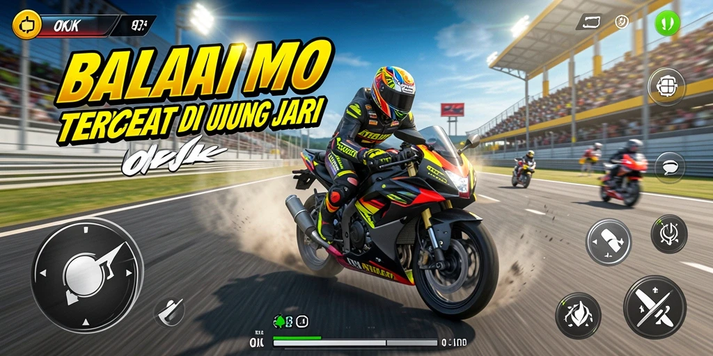 Tampilan gameplay seru dalam balapan motor.