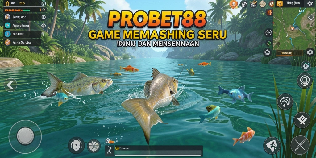 Screenshot gameplay PROBET88 menampilkan aksi seru memancing ikan besar.