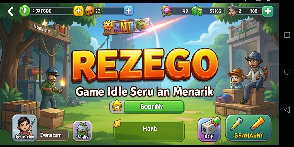 Screenshot gameplay REZEGO menampilkan suasana santai dan desain karakter yang menarik.