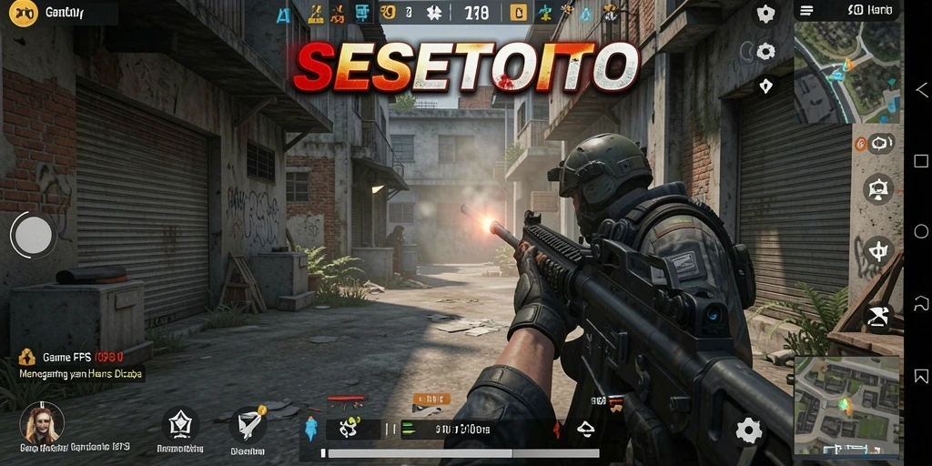 Screenshot gameplay SESETOTO menampilkan aksi menembak yang intens dan grafis yang menawan.