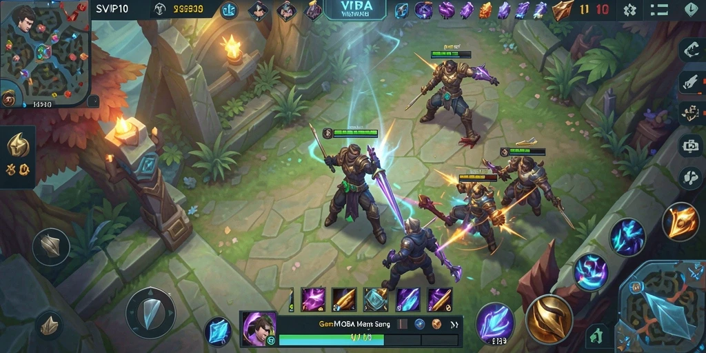 Tangkapan layar SVIP10 menampilkan pertarungan epik antar hero dalam arena MOBA.