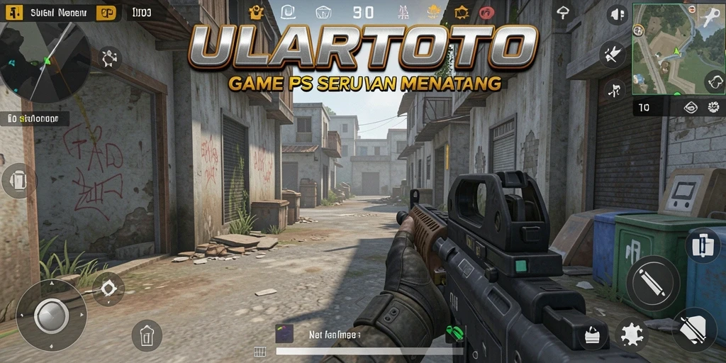 Screenshot ULARTOTO menampilkan aksi tembak-menembak seru di medan perang.