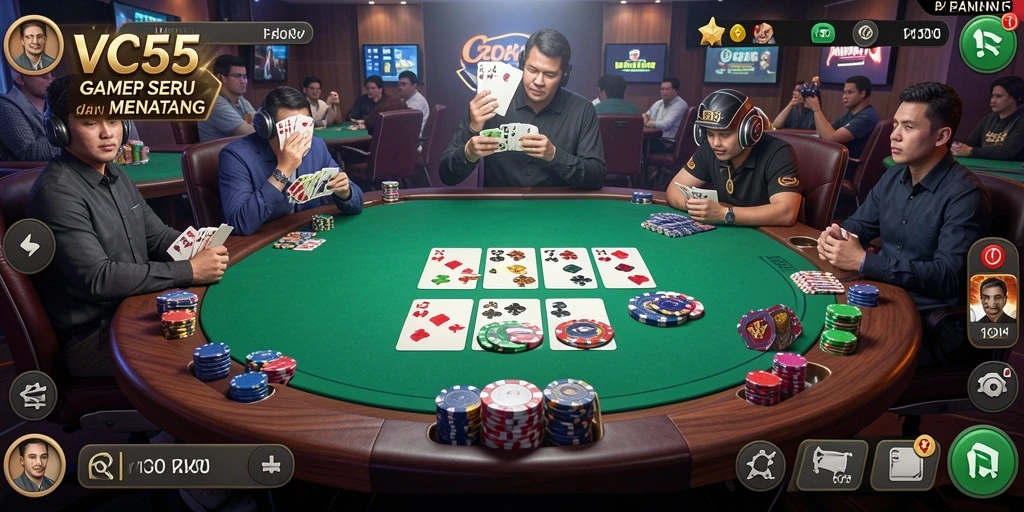 Gameplay seru VC55 yang memukau di meja poker.
