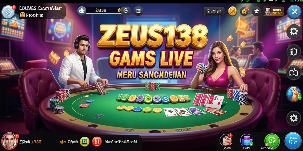 Screenshot gameplay ZEUS138 menampilkan dealer langsung dan interaksi pemain.